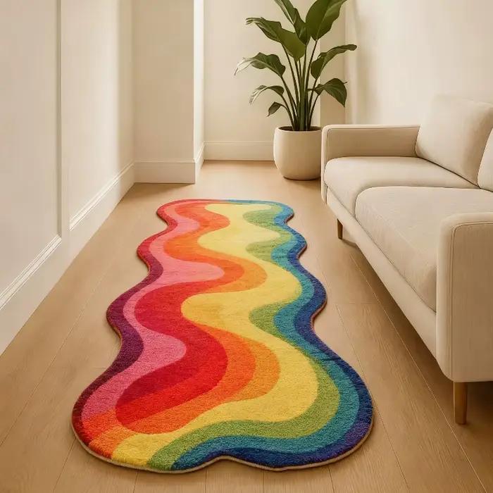 Tapis de sol épais pour chevet, doux et moelleux, de forme irrégulière, pour chambre à coucher, coul
