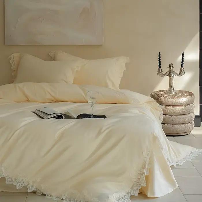 Parure de lit de luxe, couleur crème, taille Queen, décor de chambre à coucher, doux, confortable, D