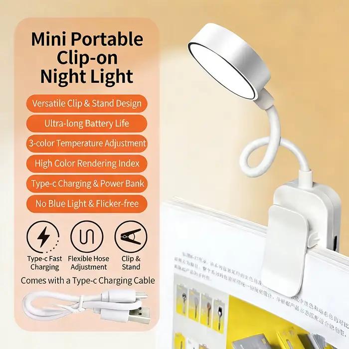 Lampe de lecture LED rechargeable pour la lecture au lit, protection des yeux, luminosité réglable, 