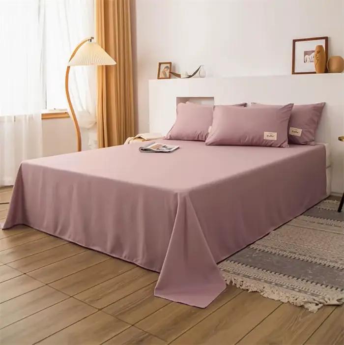 Drap de lit plat en coton lavé, housse de lit solide, simple, Double, Queen, King Size, couvre-lit d