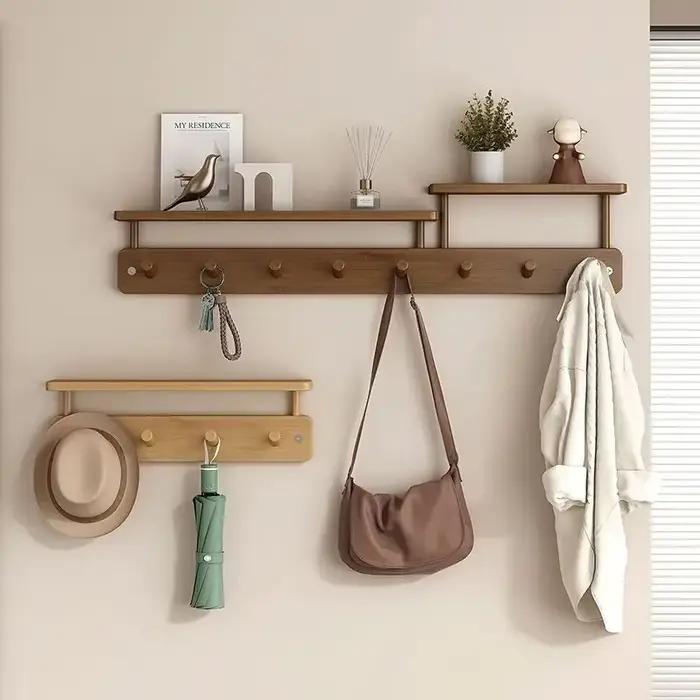 Cintres muraux robustes en bois de bambou, portes d'entrée, porte-manteaux, meubles de salon, vêteme