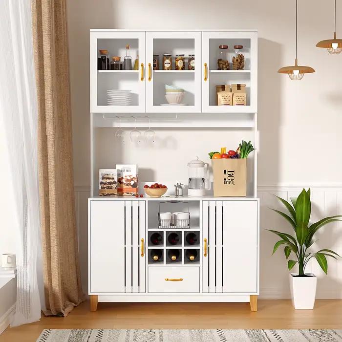 Garde-manger de cuisine haut de 78.7 "avec support pour micro-ondes, clapier autoportant avec porte-