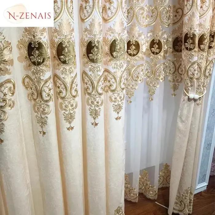 Rideaux de luxe en Chenille brodée, cantonnière Beige européenne, occultant, pour salon, chambre à c