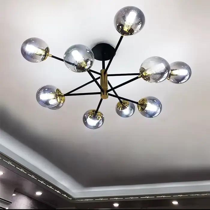 Lustre boule de verre moderne nordique Led boule ronde pendentif lumières intérieur noir rétro Vinta