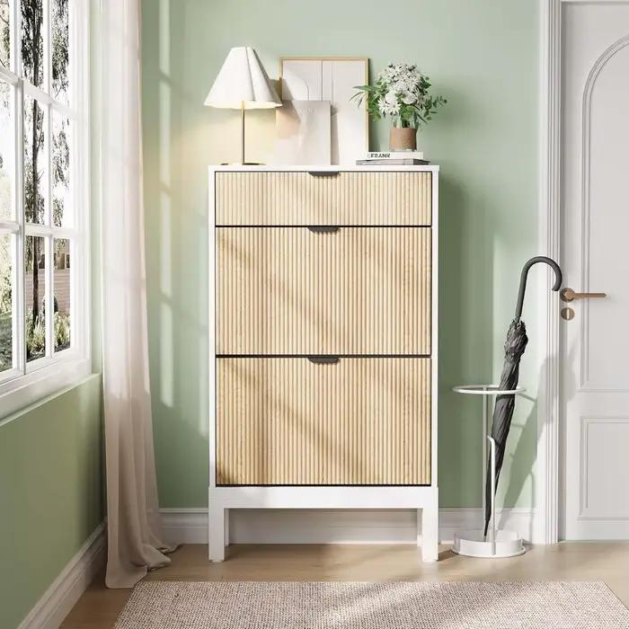 Armoire de rangement pour chaussures avec 2 tiroirs rabattables, organisateur de chaussures cannelé 