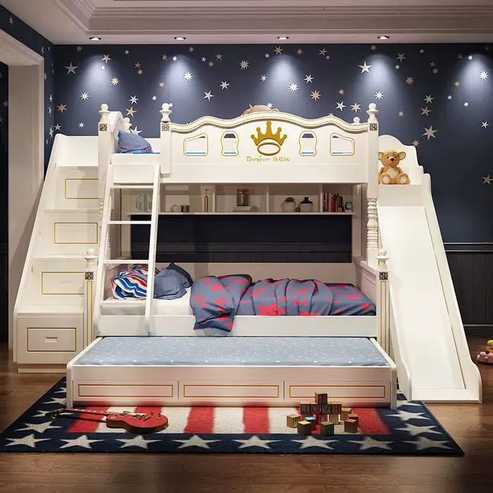 Lits superposés américains modernes, armoire de rangement Queen, lit château de princesse, lits supe