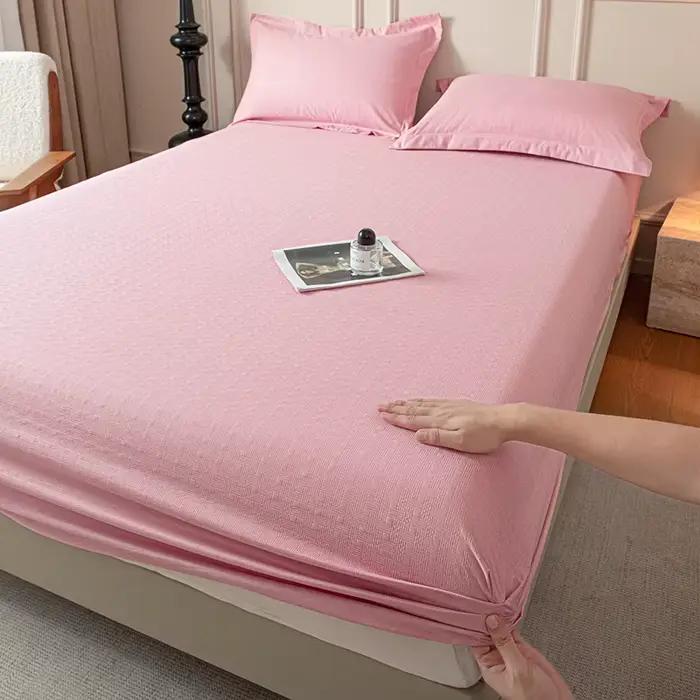 Drap-housse avec bande élastique, couleur unie, housse de matelas douce pour lit simple, double, kin