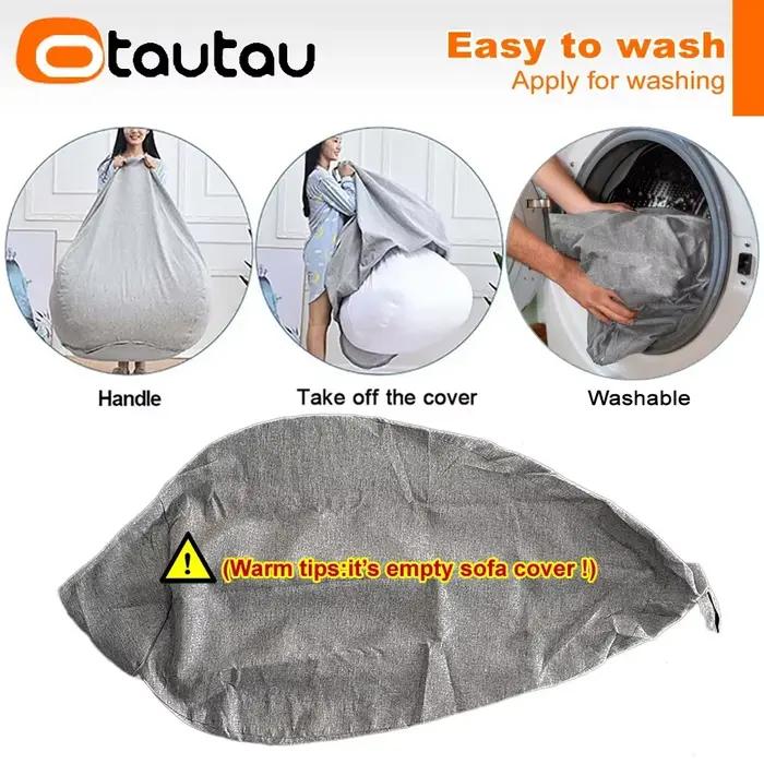 OTAUTAU-Grand pouf en coton et lin, housse sans remplissage, siège d'angle, pouf paresseux, chaise d