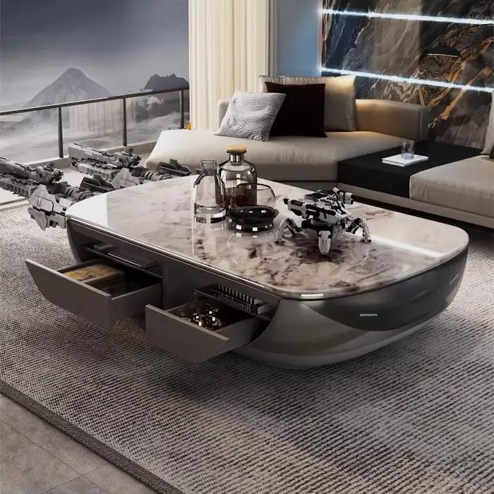 Tables basses design nordique de luxe avec rangement pour salon, tables basses blanches, console gra