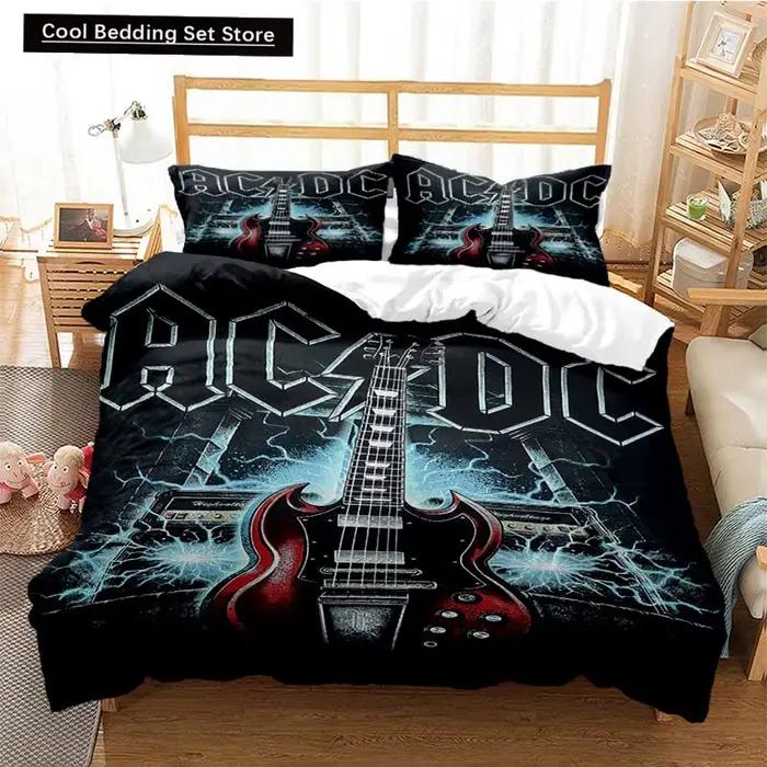 Parure de lit tendance 2024 AC/DC Rock Band pour garçons et filles, housse de couette et taies d'ore