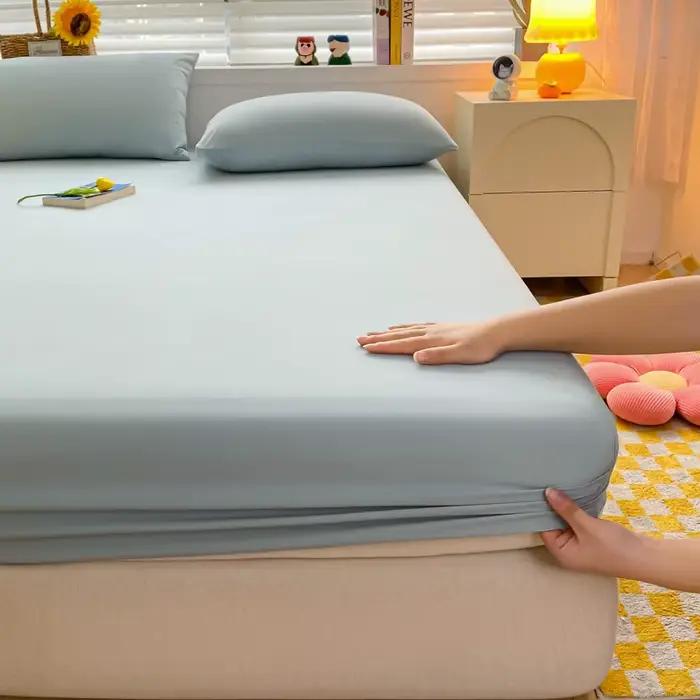 Drap-housse avec bande élastique, housse de matelas en coton doux de couleur unie pour lit simple, D