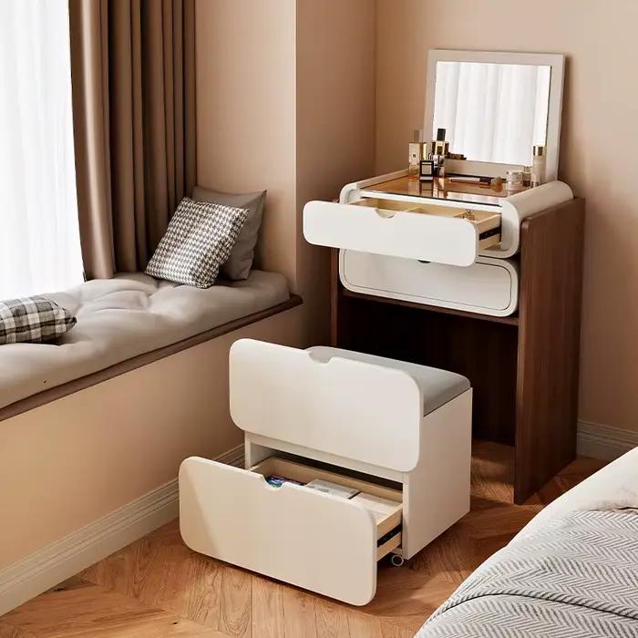 Coiffeuse de luxe avec miroir relevable 60 cm, table de chevet, tabouret, pour hôtel, chambre à couc