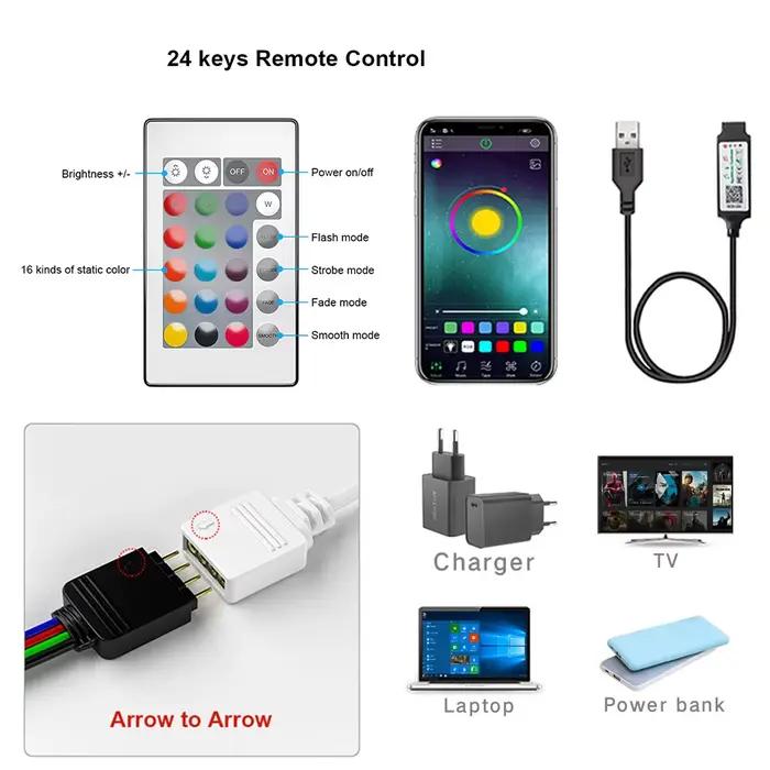 Bande lumineuse Led RGB USB 5V, 10m 20m 30m, ruban Flexible à Diode pour décoration de chambre à cou