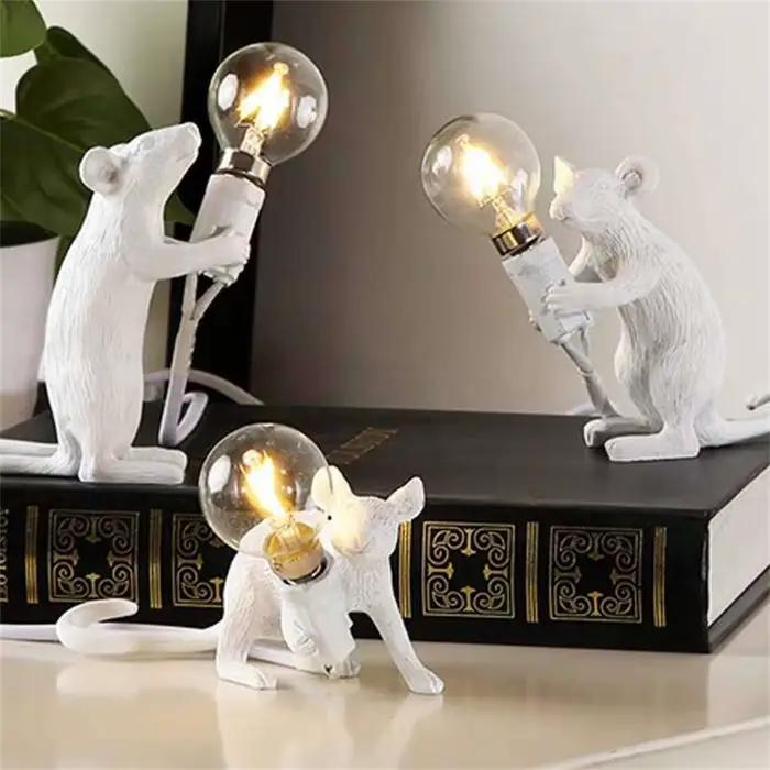 Lampe de Table LED en résine moderne, Design souris chat écureuil, veilleuse de bureau pour la décor
