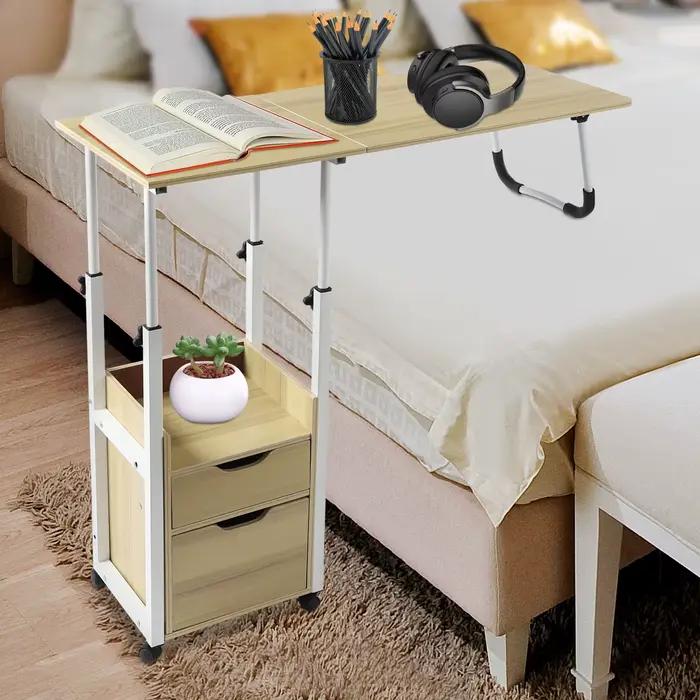 Bureau d'ordinateur Portable pliable avec roulettes, Table de chevet réglable en hauteur, Table de b