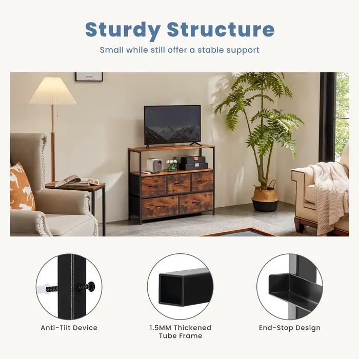 JHK cheminée meuble TV commode pour chambre à coucher avec 5 tiroirs en tissu placard de rangement p