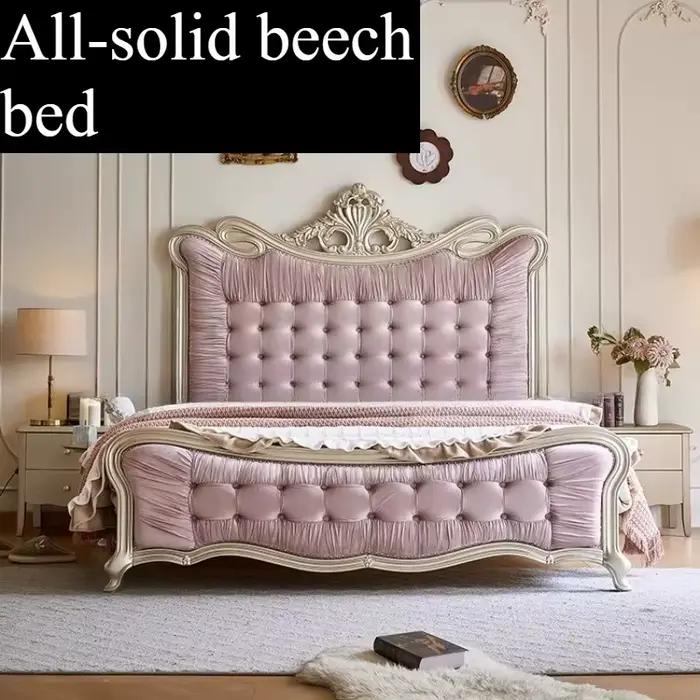 Lit double Queen Size avec cadre et têtes de lit de style français, lit de salon, esthétique raffiné