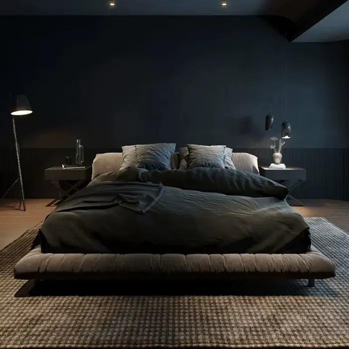 Lit moderne 200x220cm avec cadre en bois gris, lit double plateforme, lit tatami au sol, lit queen, 