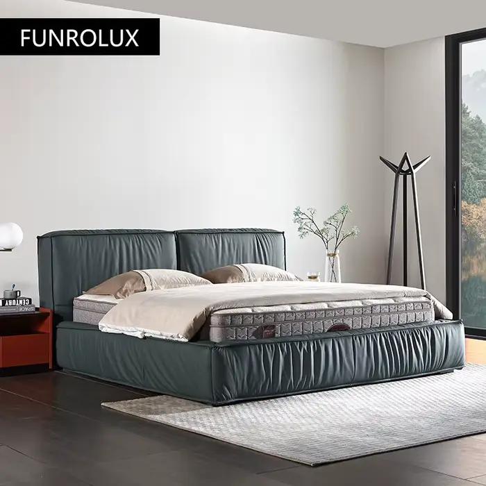 Lit lumineux de luxe moderne simple en cuir, chambre principale, lit double 1.5/1.8M, lit de mariage