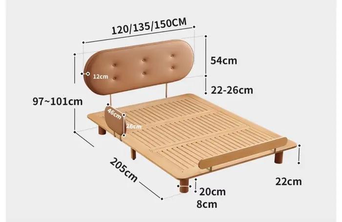 Lit double simple de 1,5 mètres, tout en bois massif, garde pour enfants, pour petit appartement, ch