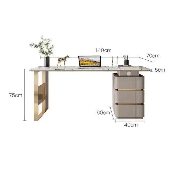 Bureau beige moderne à 3 tiroirs, bureau à domicile en bois, double socle