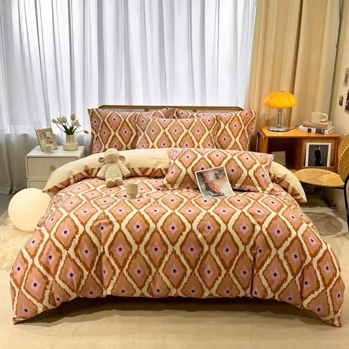 Parure de lit moderne rayée imprimée en coton 100% de haute qualité – Housse de couette, drap et tai