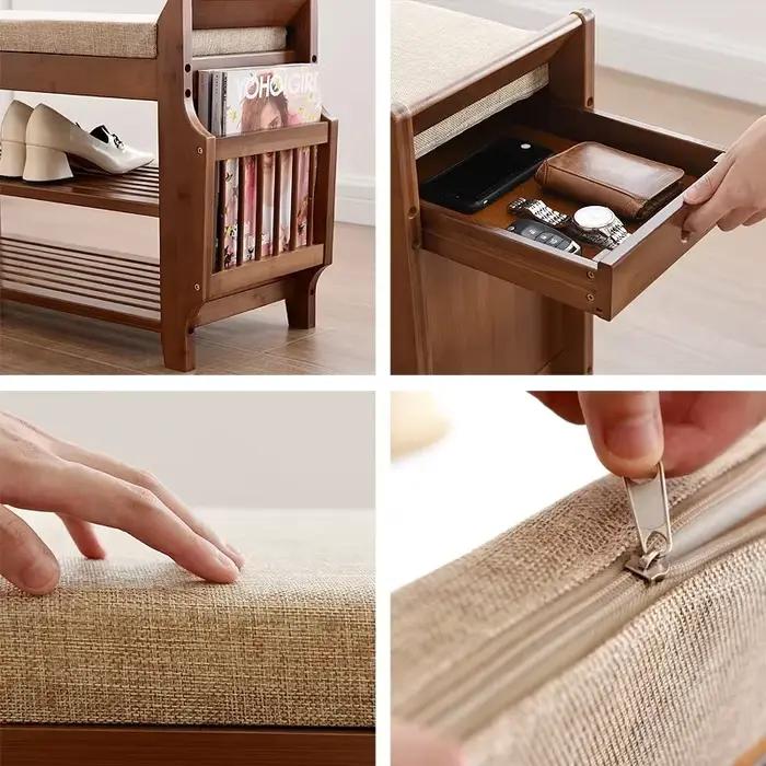 Banc de rangement pour chaussures T1 avec siège à coussin double couche, tabouret à chaussures, hôte