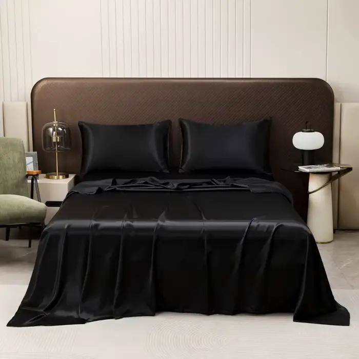 Drap de lit plat en Satin de couleur Pure, doux pour la peau, haut de gamme, 4 saisons, universel, 2