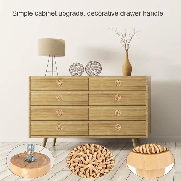 6/12 pièces boutons de tiroir en bois de rotin Boho boutons de commode en rotin armoires rondes fait