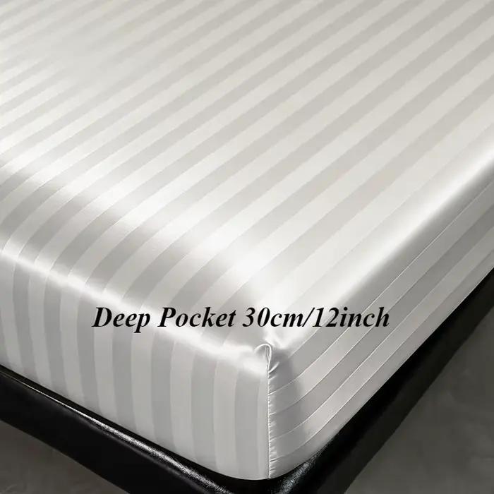 Drap-housse de luxe en satin rayé avec bande élastique, doux et soyeux, poches profondes, pour lit s