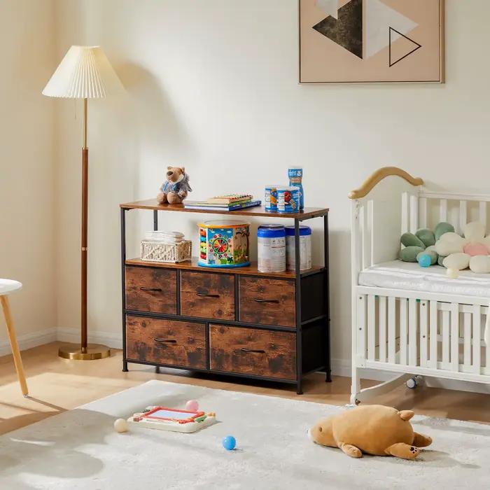 JHK cheminée meuble TV commode pour chambre à coucher avec 5 tiroirs en tissu placard de rangement p