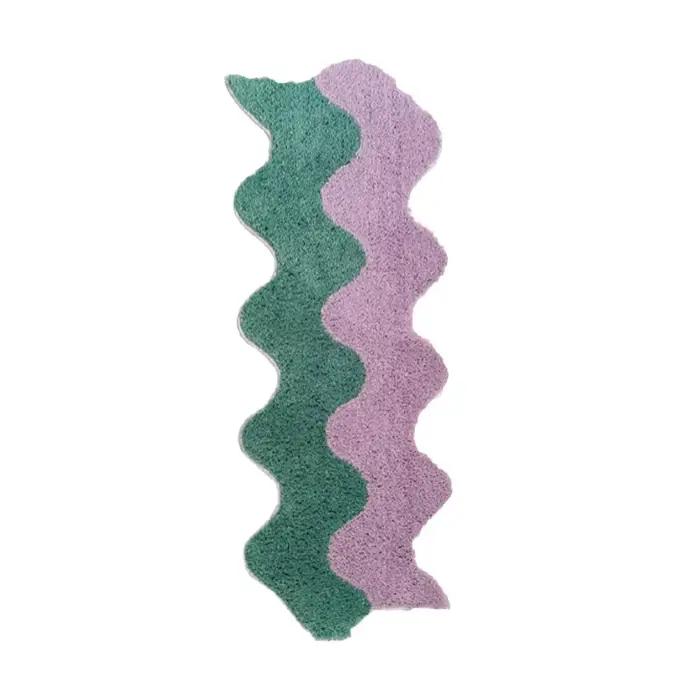 Tapis touffeté de chevet longue ondulée, tapis floqué à motifs, tapis de pied de chevet de chambre à
