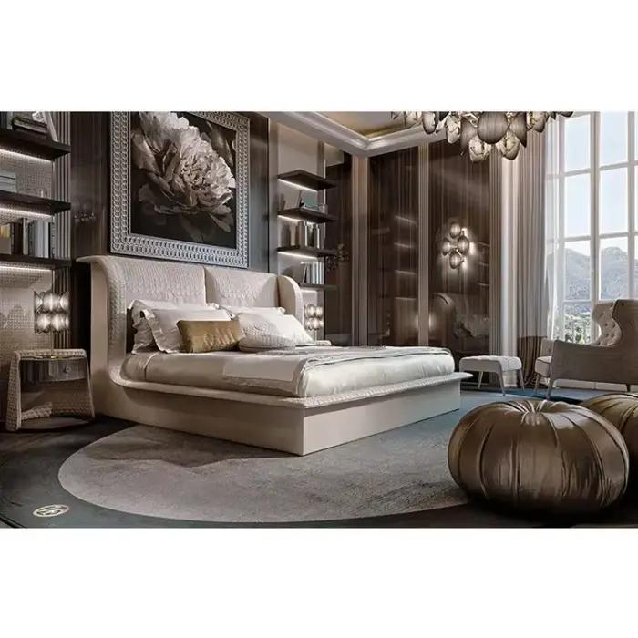 Ensemble de lit de meubles de chambre d'hôtel de lit en tissu de meubles de luxe d'intérieur d'hôtel