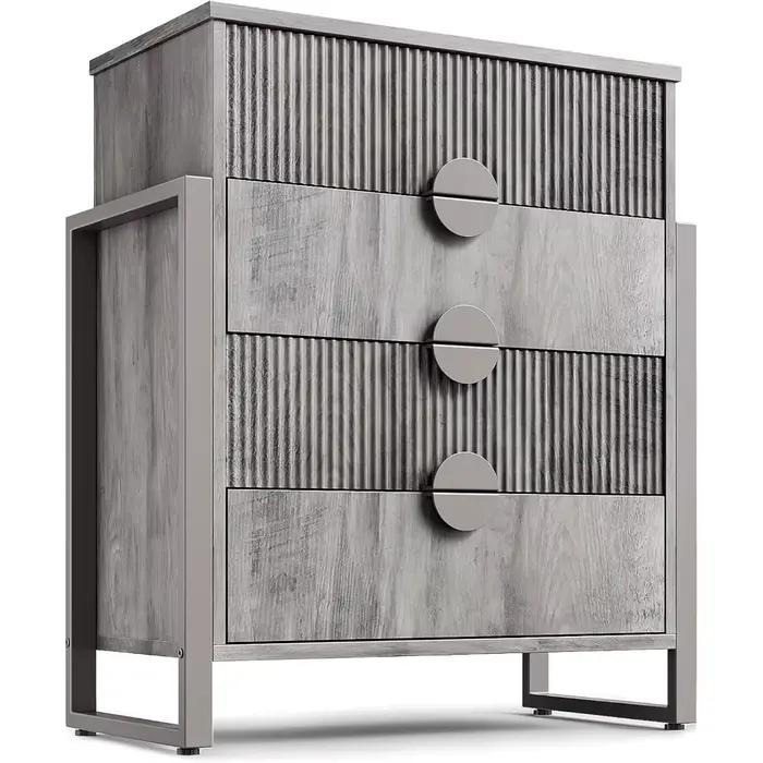 Commode grise cannelée moderne pour chambre à coucher, commode de 36,2 po de hauteur, commode à 4 ti