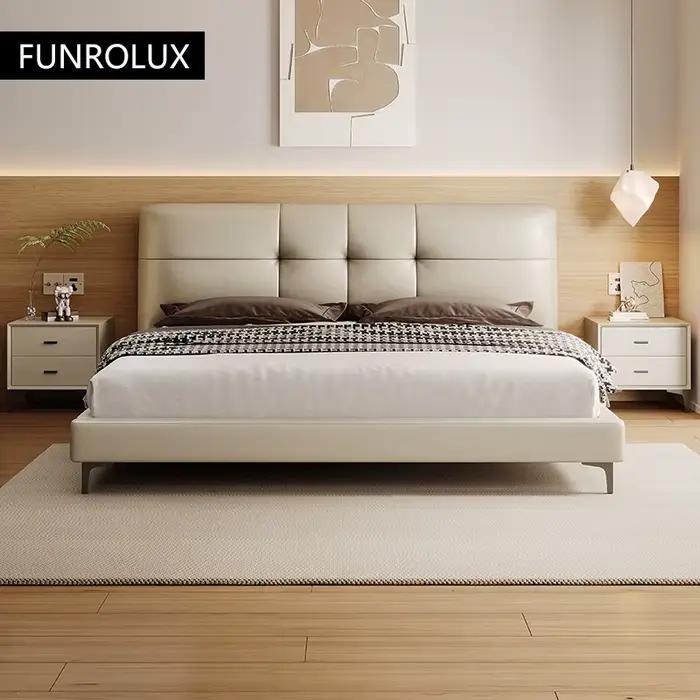 Lit en cuir de luxe léger, moderne et Simple, chambre principale, lit de mariage, filet rouge, lit D