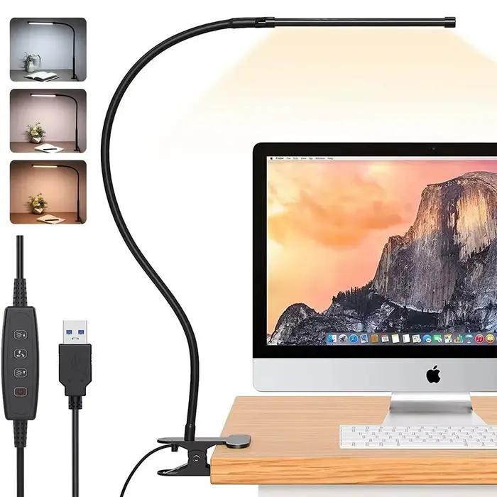 Lampe de bureau LED à Double/simple tête, lampe de Table de lecture avec Clip, luminosité variable p