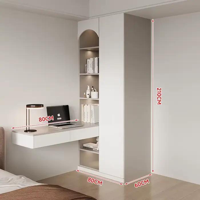 Armoire îlot gain de place avec bibliothèque et bureau intégré pour chambre à coucher, armoire de ra