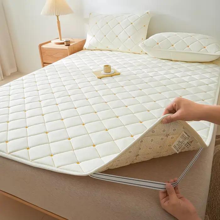 Housse de matelas matelassée de luxe – Souche supérieure brodée 100 % coton, 4 sangles élastiques, h