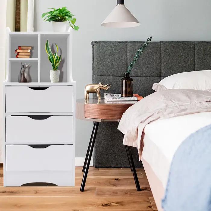 CNCEST-Table d'appoint blanche pour chambre à coucher, table de chevet moderne avec 3 égouts de prox