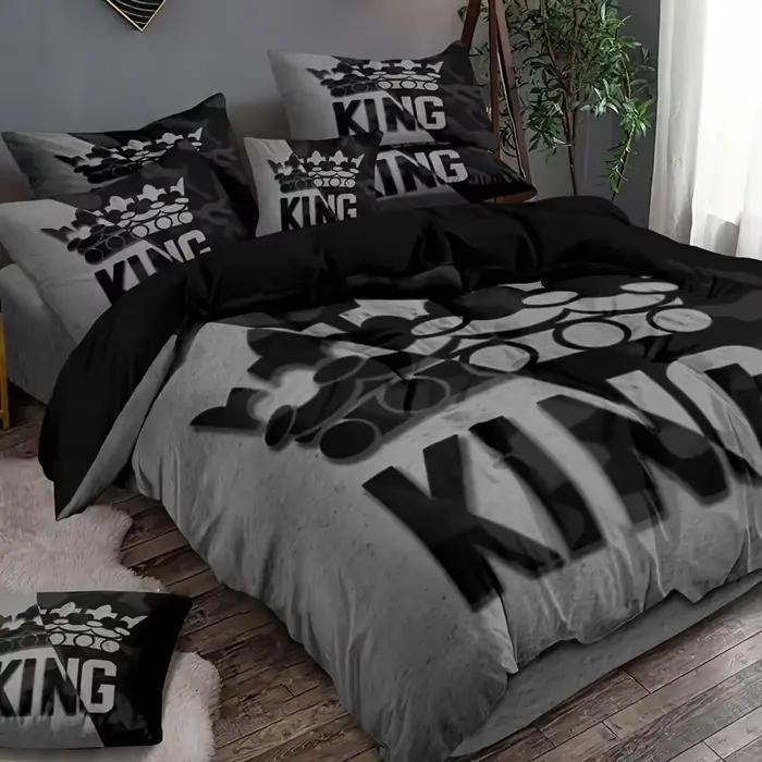 Ensemble de housse de couette à motif de lit King Size gris et noir, ensemble de literie de décorati