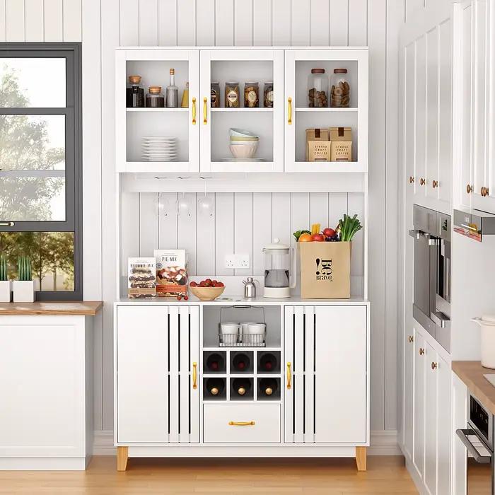 Garde-manger de cuisine haut de 78.7 "avec support pour micro-ondes, clapier autoportant avec porte-