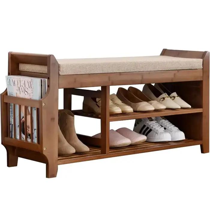Banc de rangement pour chaussures T1 avec siège à coussin double couche, tabouret à chaussures, hôte
