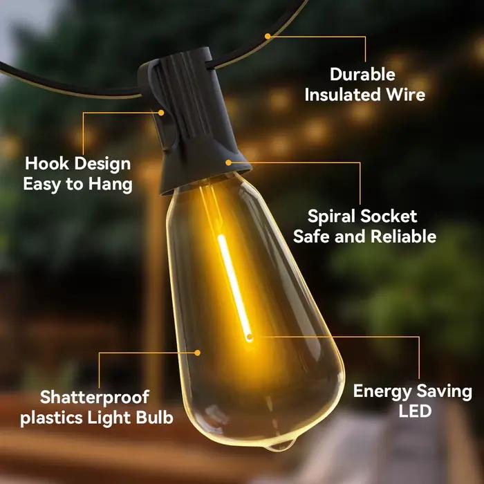 Guirlande lumineuse ST38 20M 30M, ampoules LED incassables pour l'extérieur, IP44, Patio, jardin, fê
