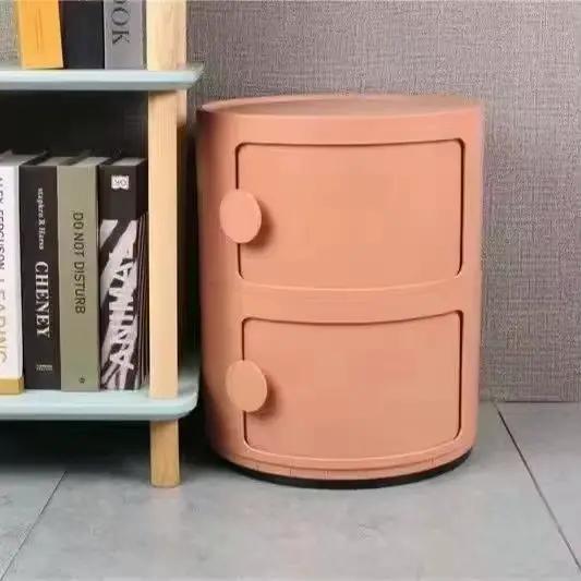 Table de chevet ronde avec tiroirs, armoire de rangement en plastique, Table de chevet pour chambre 