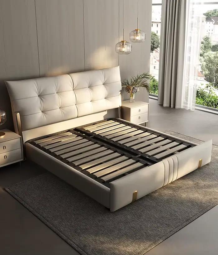 Meubles de chambre à coucher de luxe modernes, lits rembourrés en bois doux, cadre de lit Double Sup