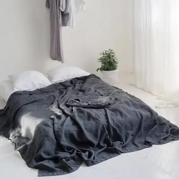 Ensemble de draps en lin 100% lavé, 3 pièces, draps de lit en lin naturel, 2 taies d'oreiller, liter