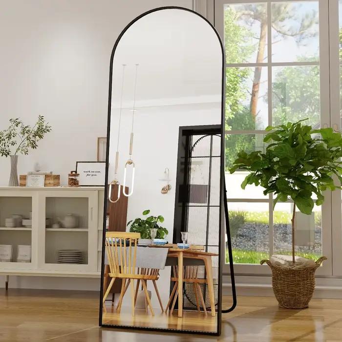 Miroir pleine longueur arqué 21x64 pouces, cadre en alliage d'aluminium, miroir complet haute défini