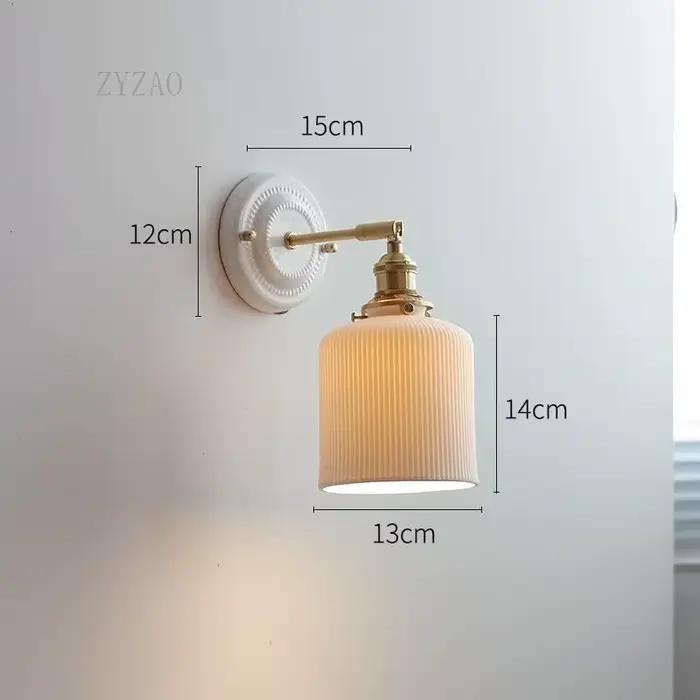 Applique Murale Nordique en Céramique Blanche, Abat-Jour en Frêne, pour Chambre à Coucher, Salon, HO