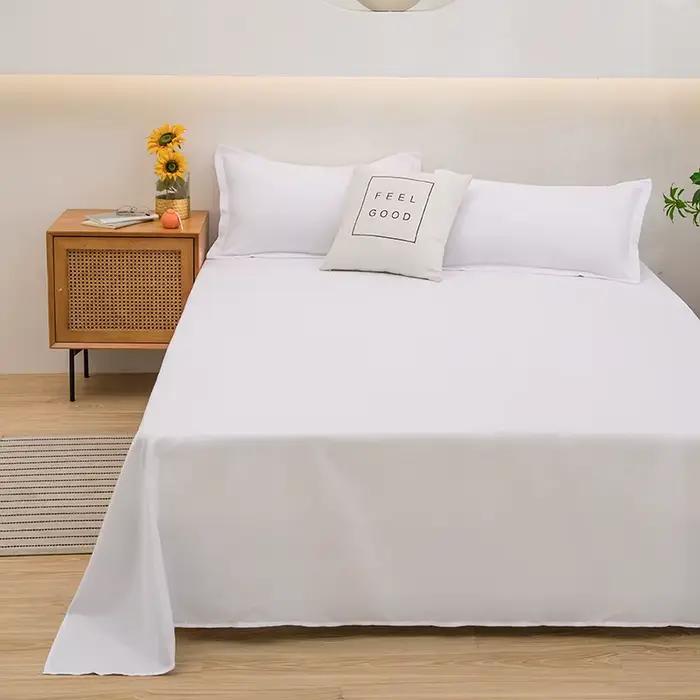 Draps de linge de lit doux pour la maison, drap plat pour lit Double, draps supérieurs uni de couleu