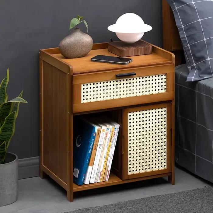 ‌ Table de chevet minimaliste moderne – Armoire de rangement de chevet en bois massif avec tiroir, d